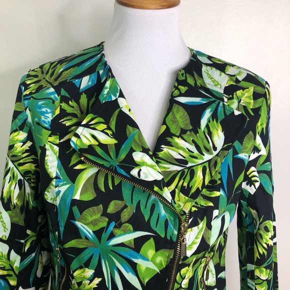 WD.NY Tropical Leaf Moto Jacket Sz. M Black Green - Picture 4 of 12